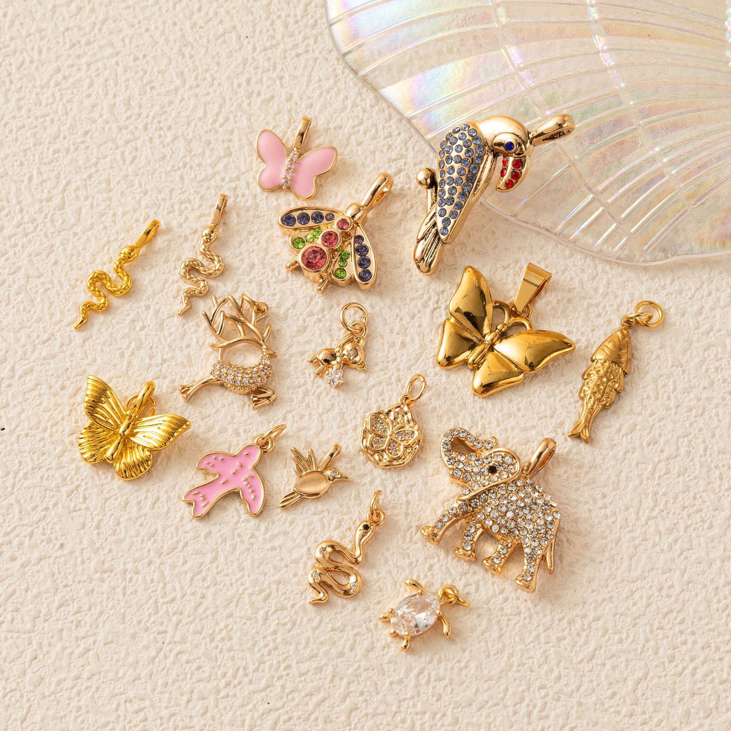 Plated Brass Animal Butterfly Charm Bar Ball Chain Necklace Unisex