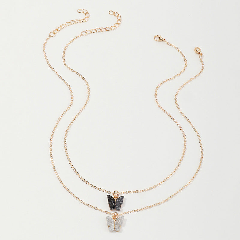 Collar con colgante de mariposa dulce para niñas, cadena de caja de aleación con forma de corazón con detalles hechos a mano, estilo princesa