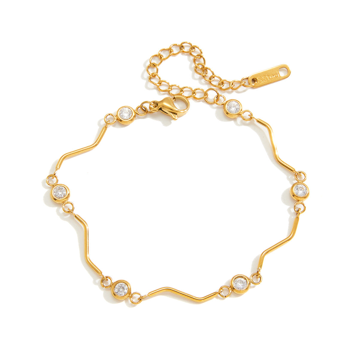 Fashion Geometric Stainless Steel Cubic Zirconia Bar Chain Bracelet for Women