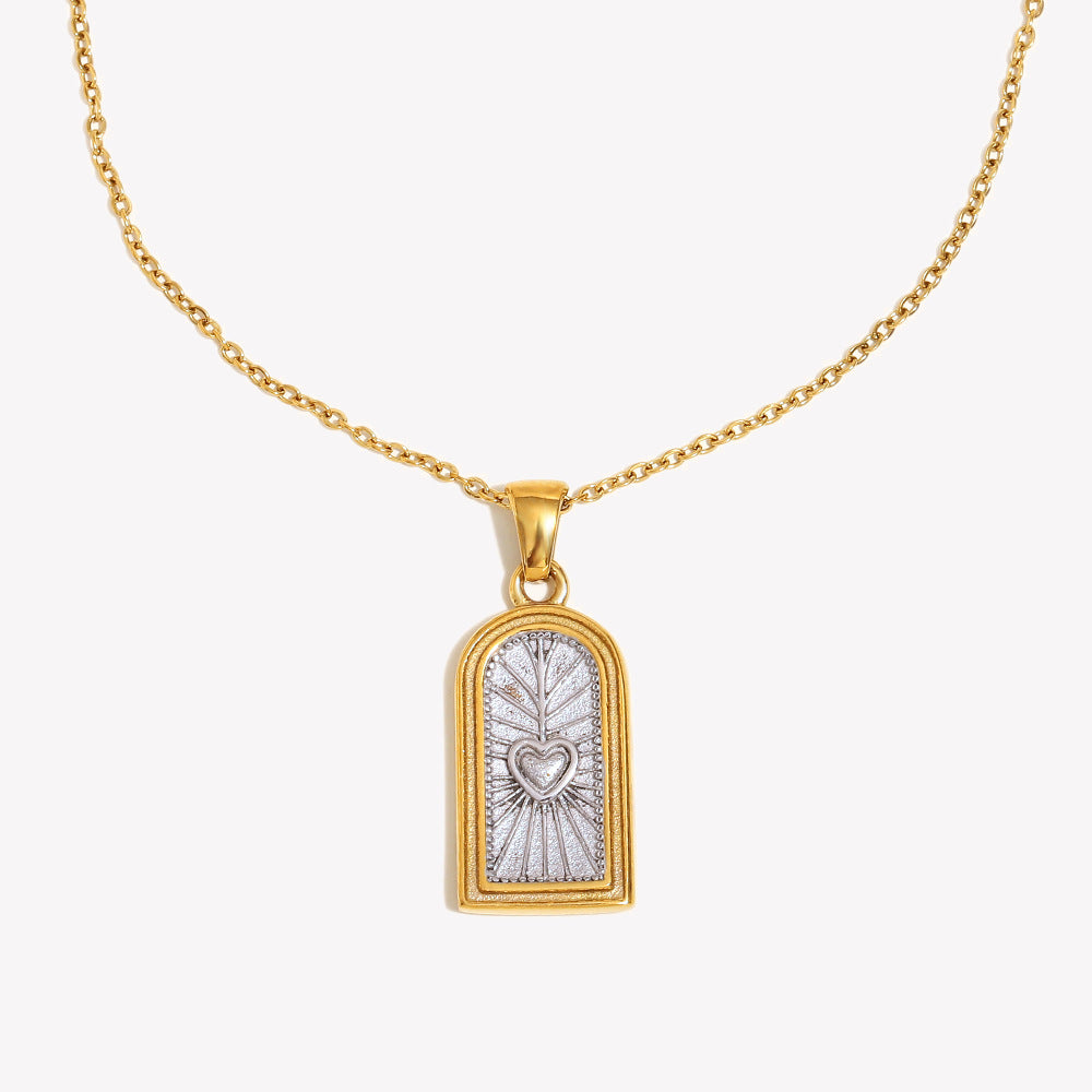 Collar Colgante Geométrico Minimalista de Acero Inoxidable con Baño de Oro de 18K, Diseño de Corazón, Luna y Tarot para Mujer