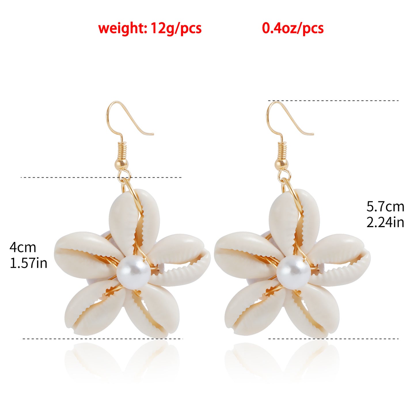 Pendientes colgantes de flor de concha tejidos a mano para mujer con forma geométrica, acabado galvanizado, estilo playero natural