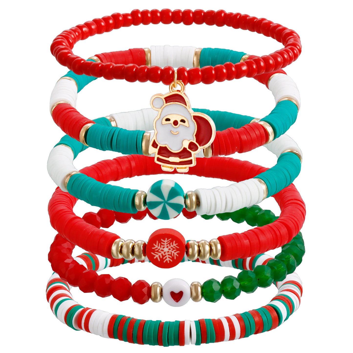 Geometric Style Handmade Polymer Clay Elastic Bracelet for Women with Plated Finish Christmas Gift