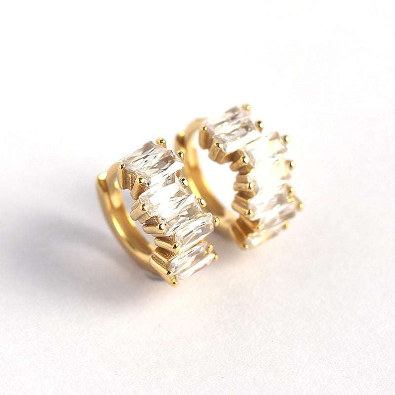 Orecchini rettangolari geometrici eleganti in argento sterling 925 con intarsio di zirconi cubici