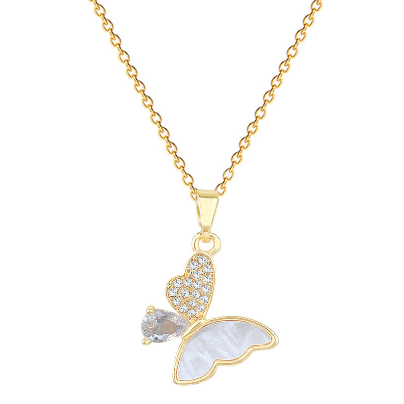 Sweet Elegant Butterfly Cubic Zirconia Plated Titanium Steel Necklace for Unisex