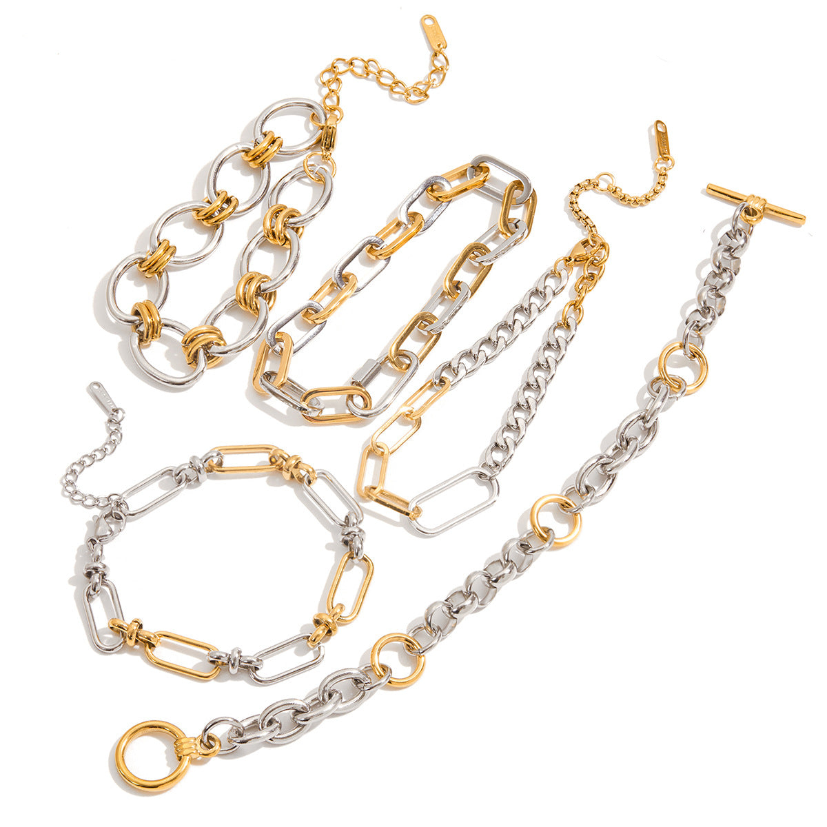 Luxury Elegant Geometric Oval Plated Stainless Steel Cuban Link Chain Bracelet for Women