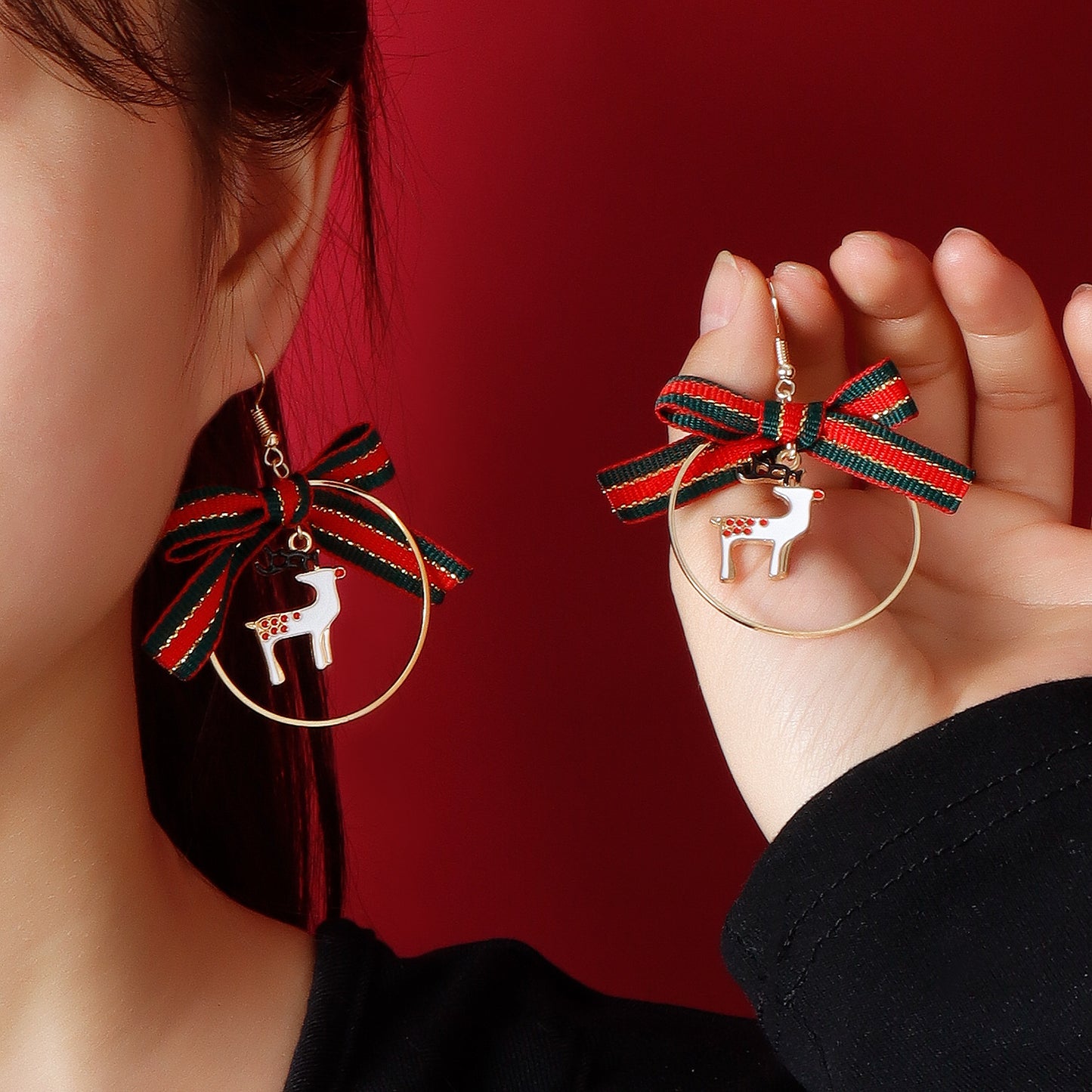 Vintage Bow and Geometric Star Earrings for Women with Zinc Alloy Base and Plated Finish for Christmas Winter Holiday