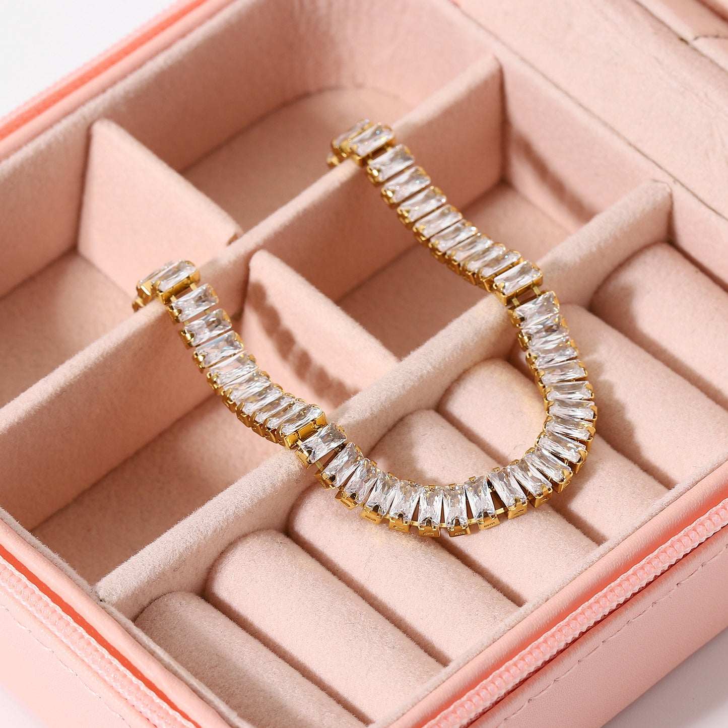 Minimalist Geometric Stainless Steel Plated Bracelet with Full Zirconia for Women