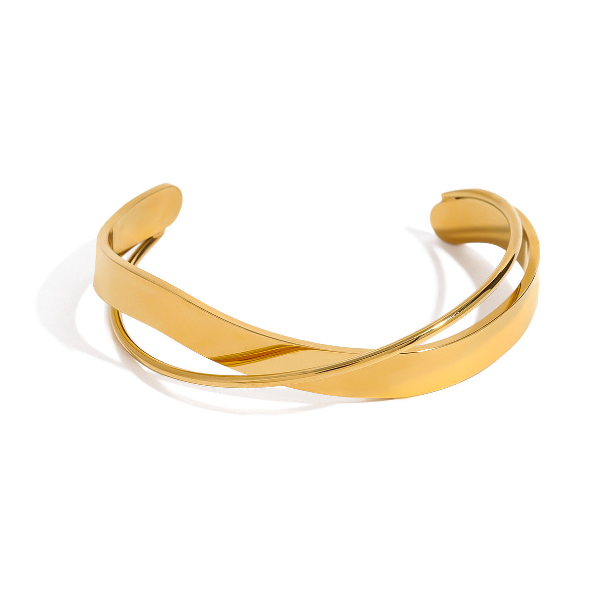 Pulsera de acero de titanio con chapado en oro de 18 quilates, diseño de línea geométrica, a la moda, para mujer