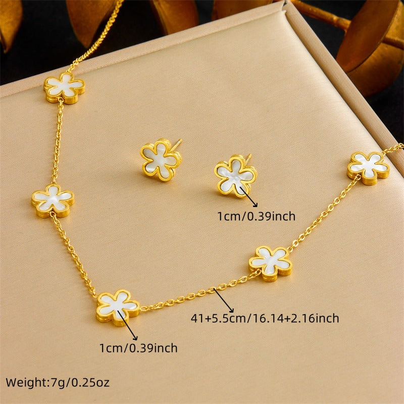 Minimalist Sweet Floral Stainless Steel Plated Flower Jewelry Set for Women