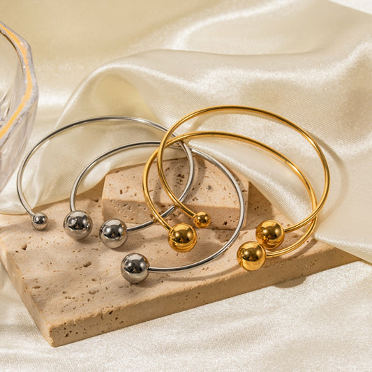 Bracciale da donna in acciaio inossidabile placcato oro 18K a sfera geometrica stile INS