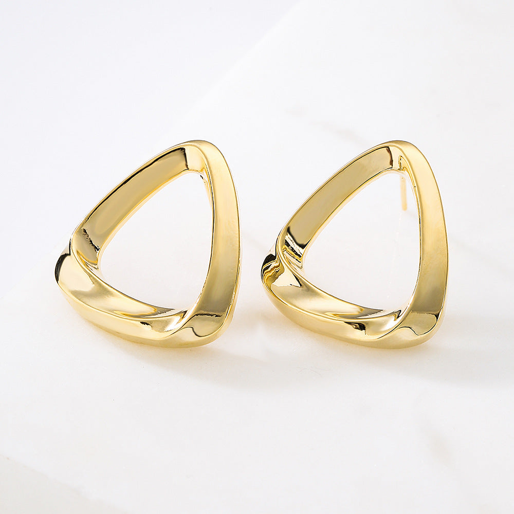 Geometric Women's Earrings in Copper with Real Gold Plating, Fashionable and Unique Design