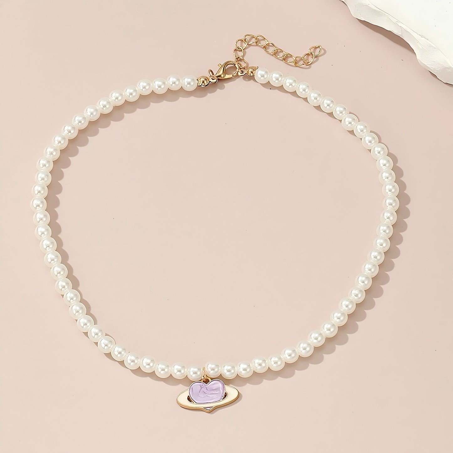 Sweet Minimalist Handmade Heart-Shaped Pearl Necklace for Children with Pearl Chain