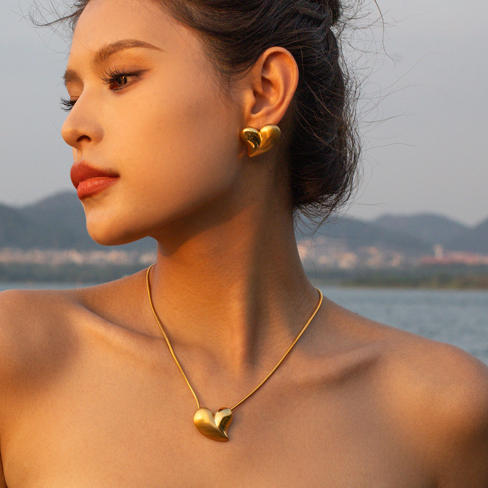 Set collana con pendente da donna in acciaio inossidabile placcato oro 18 carati lucido e spazzolato a metà con design geometrico stile Ins