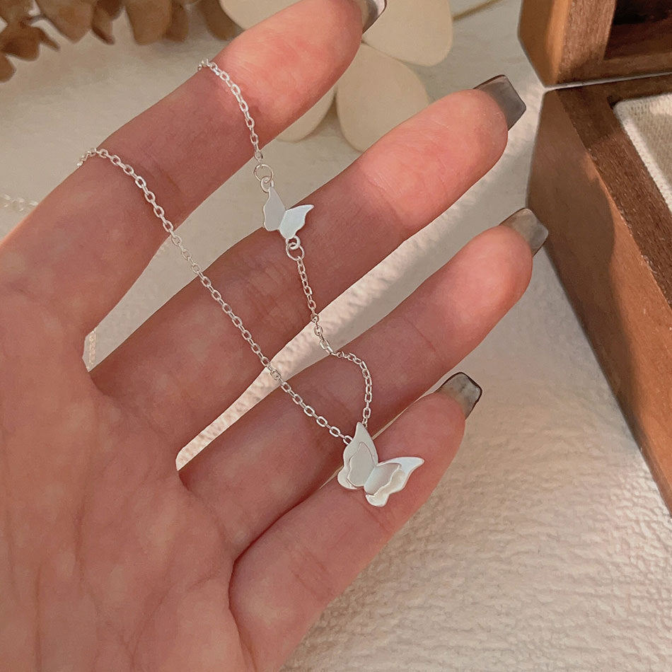 Collana girocollo minimalista da donna in argento sterling 925, con farfalla e catena a sfere