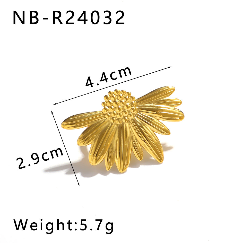 Anello Minimalista Cuore Fiore Farfalla in Acciaio Inossidabile con Intarsio di Perla e Placcatura Sottovuoto in Oro 18K