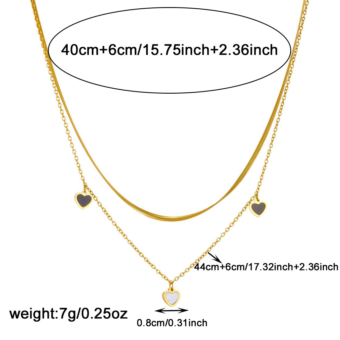 Minimalist Gold Plated Heart Stainless Steel Double Layer Necklace for Women