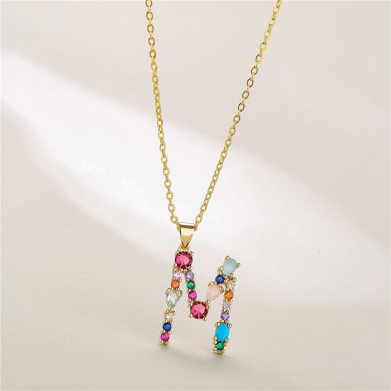 Collana con Lettere da Donna, Stile Minimalista, Alla Moda, Casual, con Catena a O, Placcata, con Strass Intarsiati