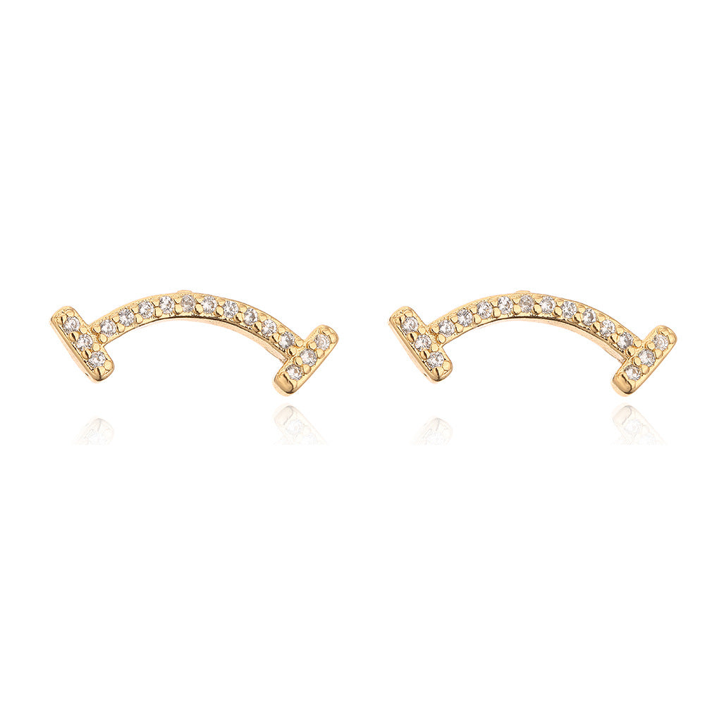 Orecchini a perno da donna a fiocco floreale creativi in rame con placcatura in oro 18K e intarsio in zircone