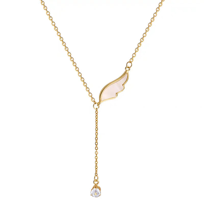 Collar Minimalista de Acero de Titanio con Colgante de Alas de Ángel para Mujer, Diseño Geométrico, Cadena de Camafeo con Baño de Oro