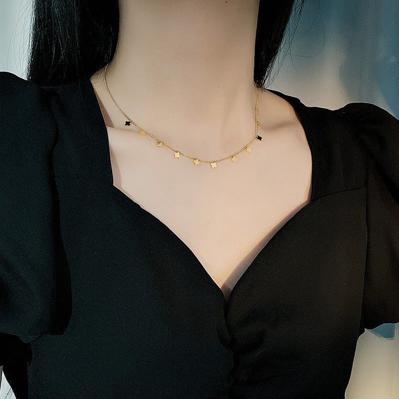 Original Design Clover Pendant Necklace for Women in Titanium Steel with Plated Finish, Adjustable Clavicle Chain