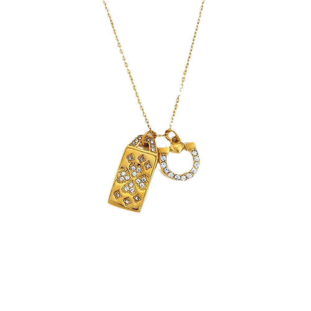 Collar con colgante geométrico de acero inoxidable de moda con baño de oro de 18 quilates y dije en forma de herradura