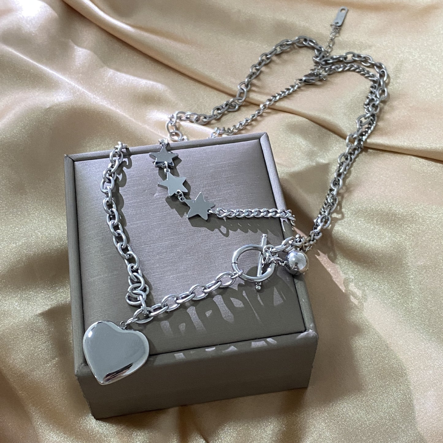 Gold Plated Titanium Steel Double Layer Heart Necklace