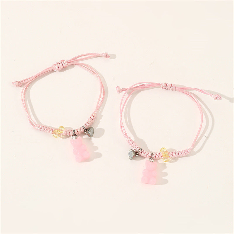 Bracciale intrecciato per bambini con ciondolo orsetto minimalista in resina plastica con chiusura magnetica