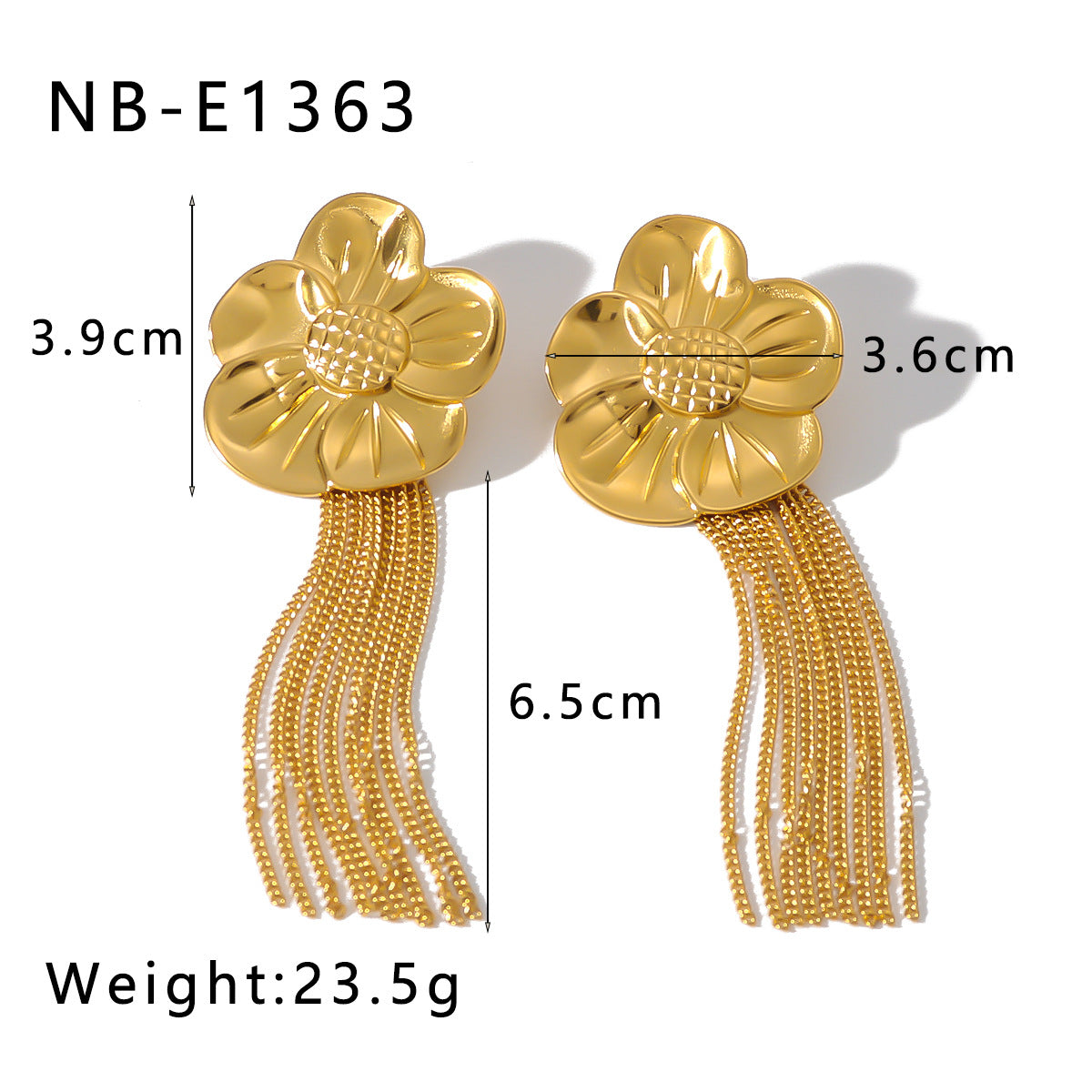 Pendientes minimalistas de acero inoxidable con forma de girasol, borlas y baño de oro de 18 quilates al vacío para mujer