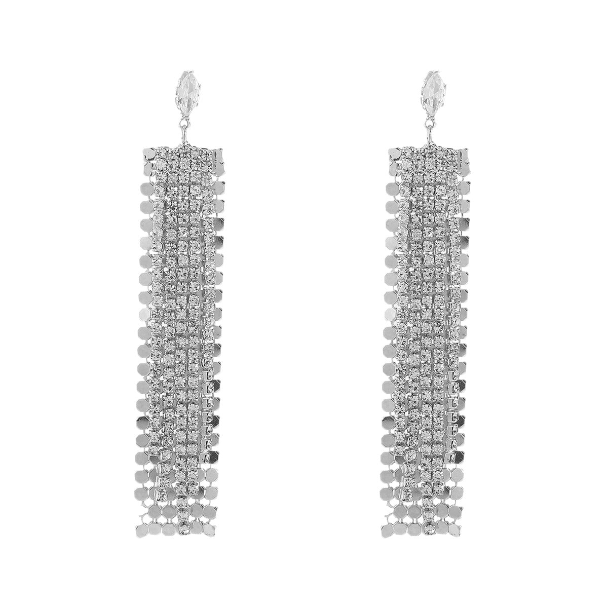 Geometric Fringe Alloy Earrings with Rhinestone Inlay for Women, Fashionable Office Wear Lightweight Luxury Party Jewelry