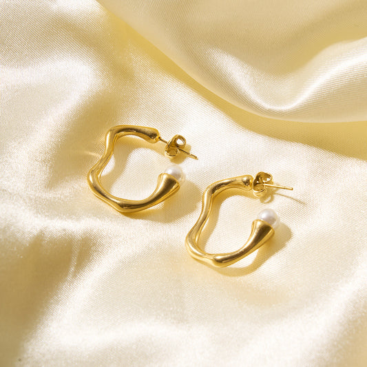 Minimalist Geometric Irregular U-Shaped Titanium Steel Earrings with 18K Gold Plating for Women