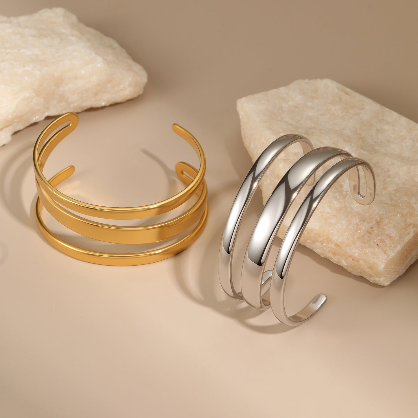 Minimalist Geometric Stainless Steel Bracelet with Open Cuff Design for Women, Electroplated Luxury-Inspired Fashion Accessory