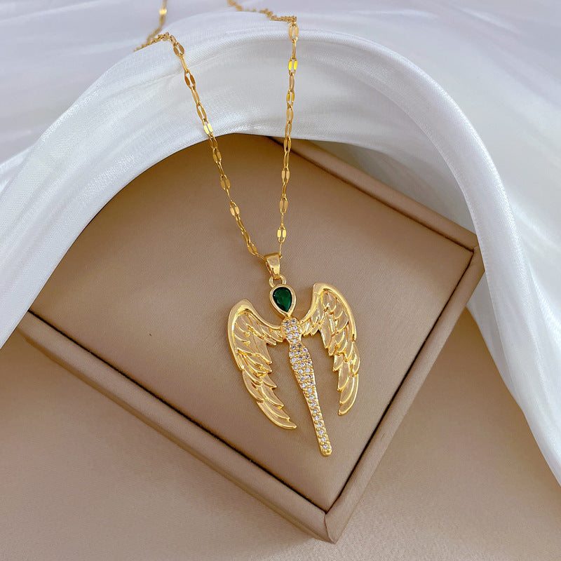 Collar colgante de ángel y demonio geométrico minimalista de acero de titanio con detalles de diamantes de imitación para mujeres y hombres