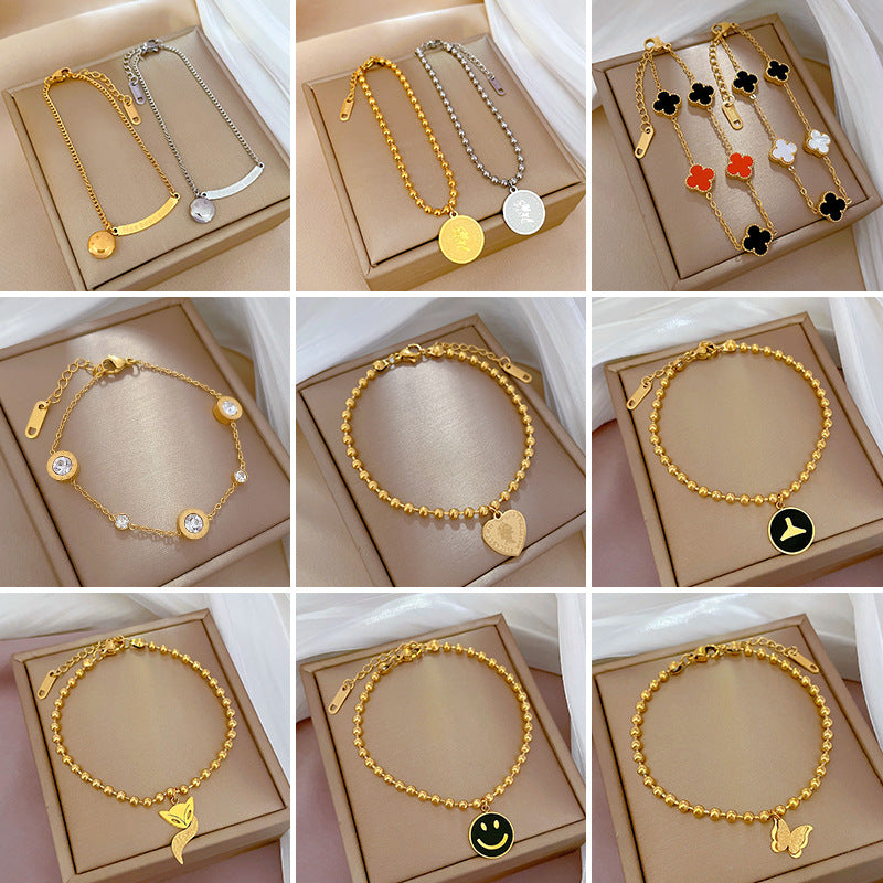 Zodiac Luxury Titanium Steel Gold Plated Bracelet with Cubic Zirconia for Unisex