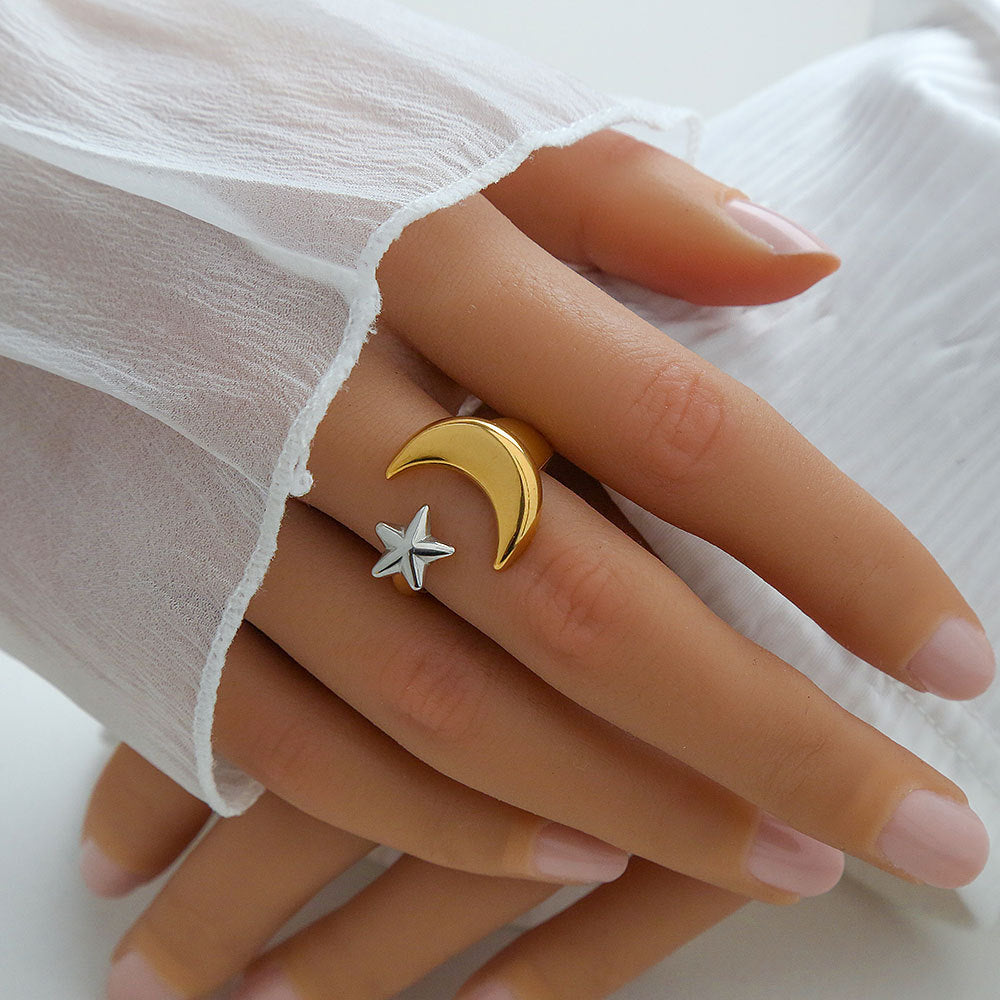 Anillo Ajustable Minimalista Geométrico de Acero Inoxidable con Baño de Oro para Mujer y Hombre