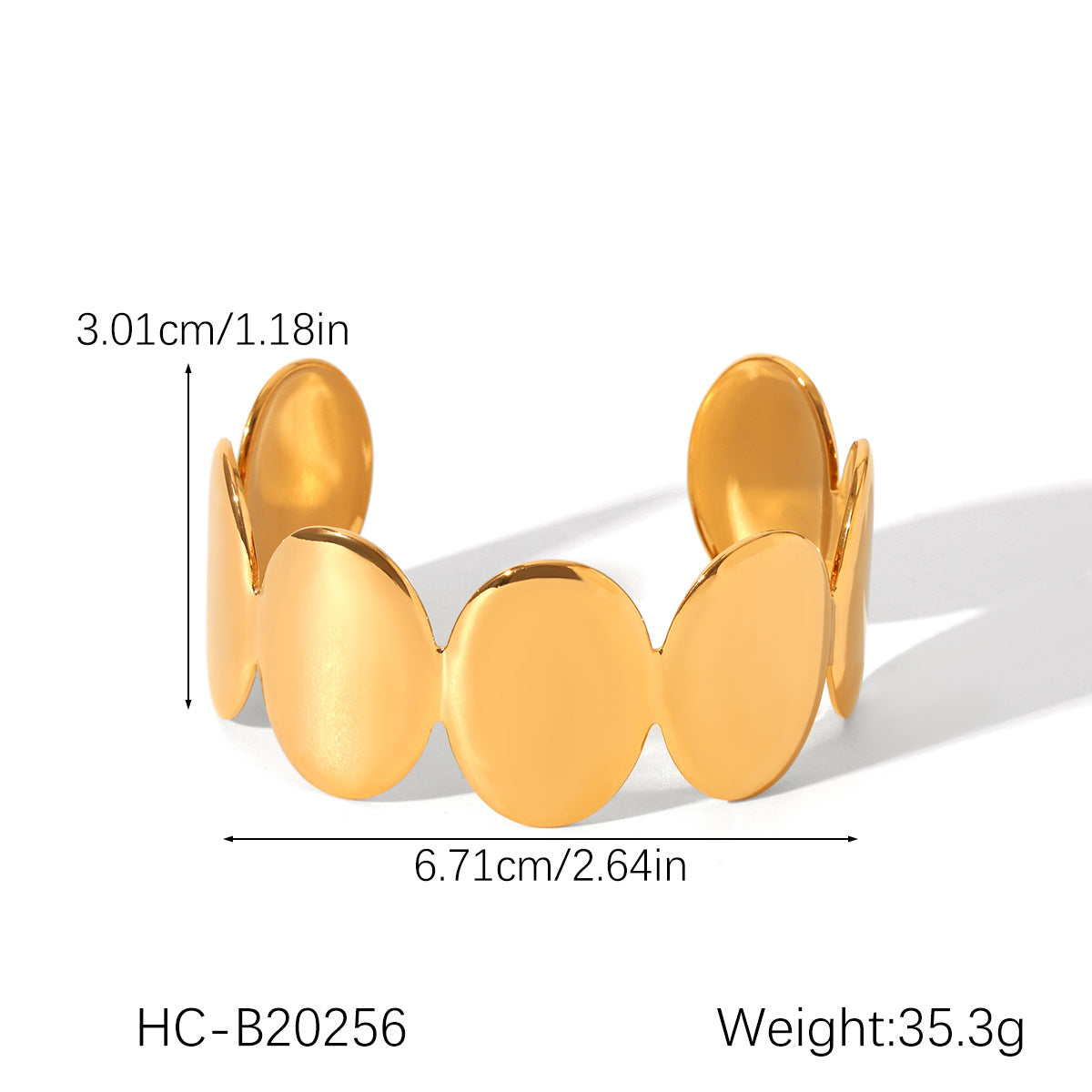 Bracciale a Polsino Minimalista Ovale in Acciaio Inossidabile Placcato Oro 18K Design Aperto Gioielli Leggeri