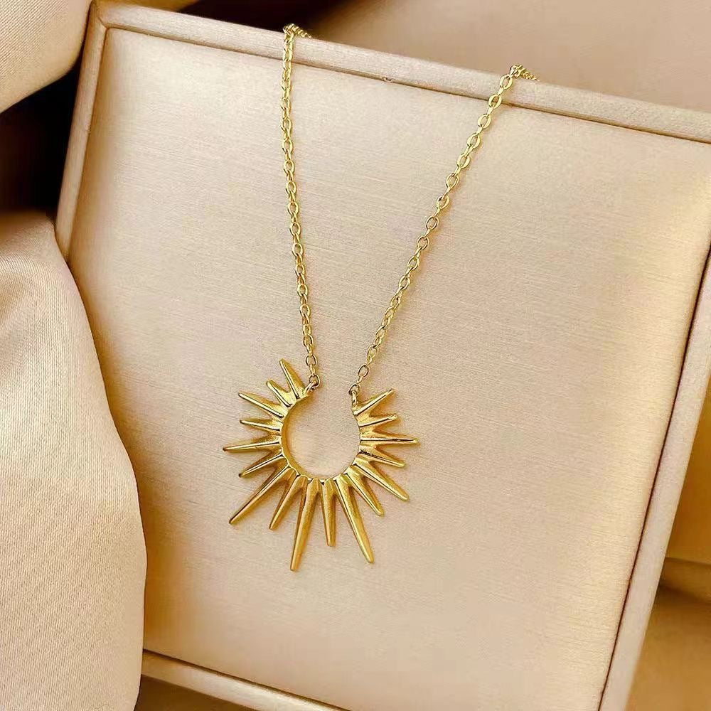 Sunflower Geometric Titanium Steel Plated Pendant Necklace for Women
