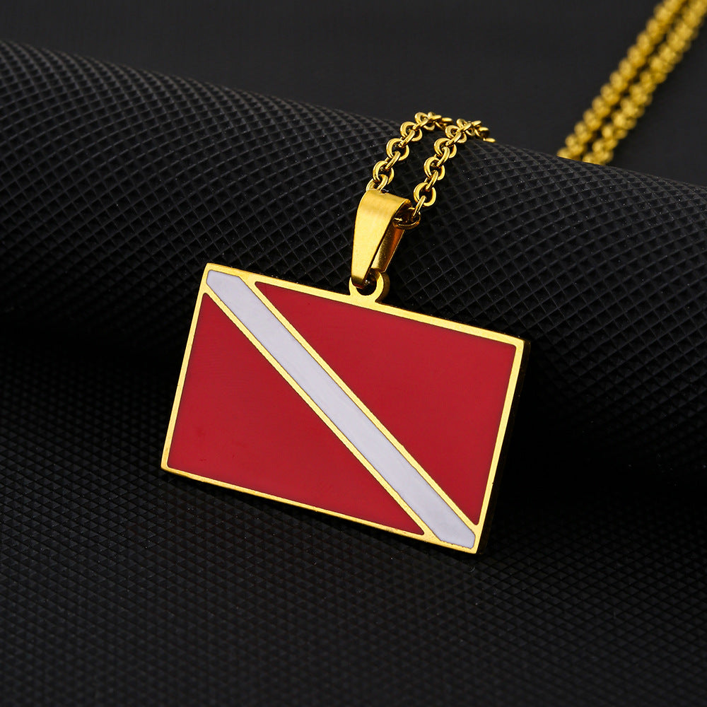 Sporty Geometric Stainless Steel Diving Symbol Pendant Necklace with Enamel Finish for Unisex
