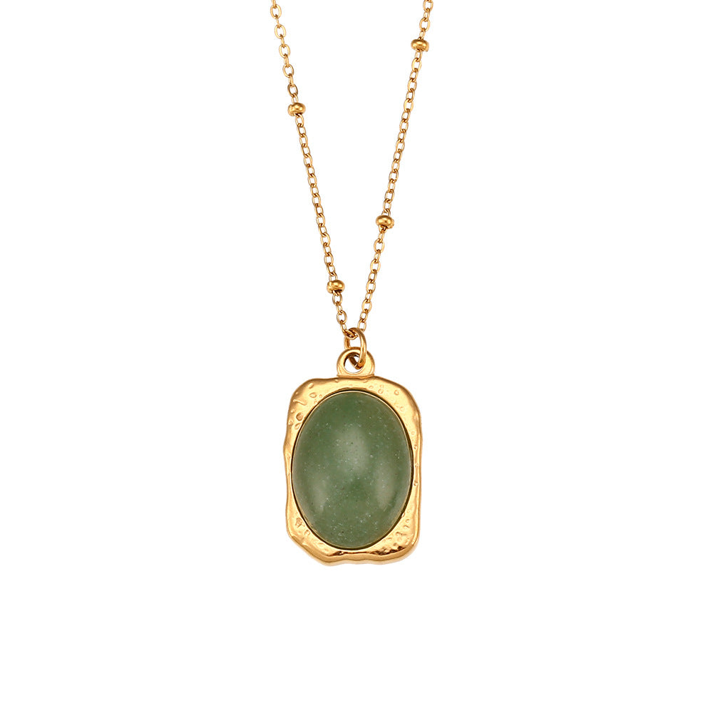 Minimalist Fashion Oval Pendant Necklace for Women Stainless Steel Chain with Electroplated Titanium Steel Pendant