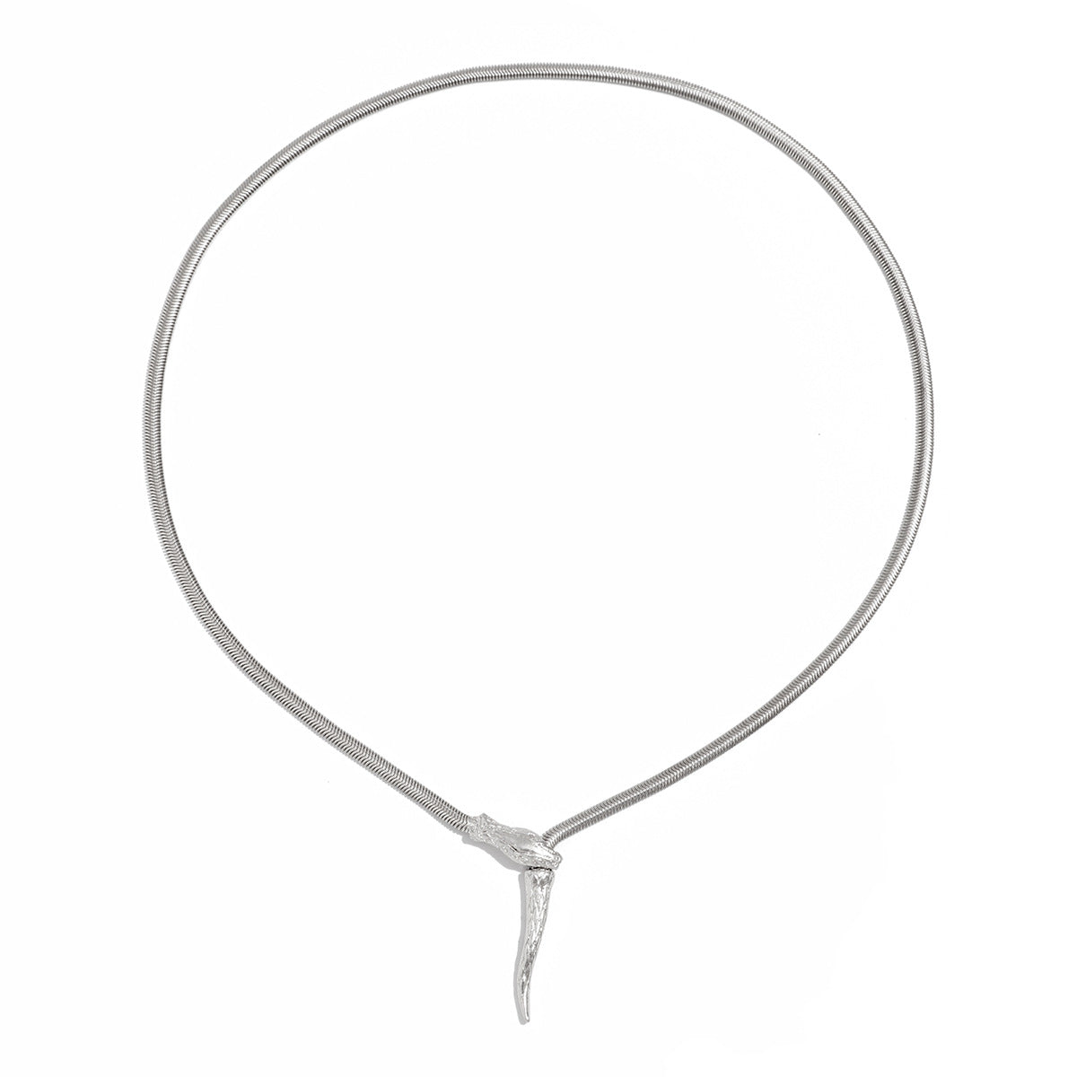 Minimalist Long Flat Snake Chain Necklace for Women with Alloy Pendant and Electroplated Finish