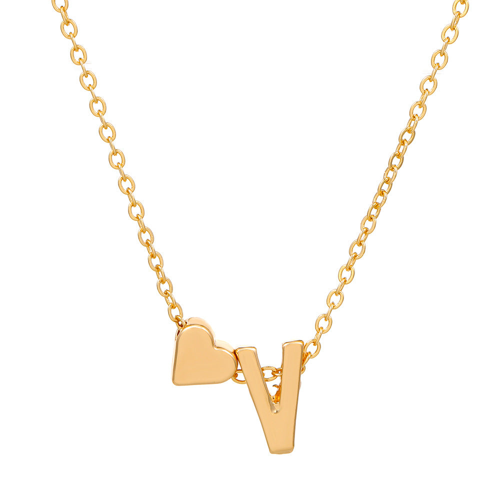 Sweet Heart Letter Alloy Plated Necklace Singapore Chain for Women