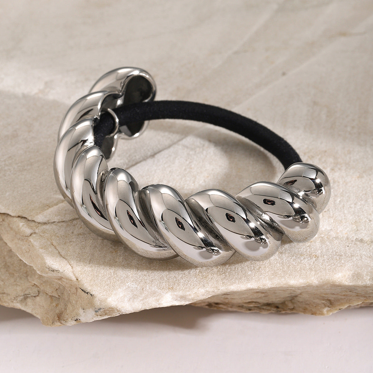 Minimalist Braided Stainless Steel Hair Tie for Ponytail with Plated Finish