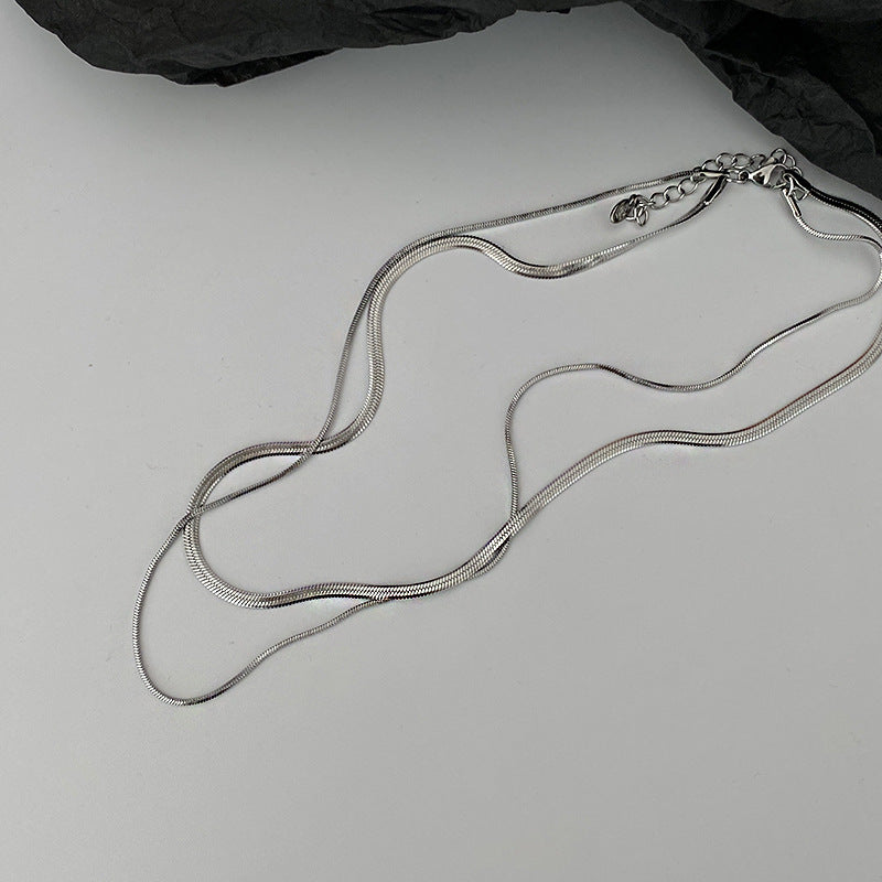 Gargantilla de doble capa con cadena de serpiente, minimalista, geométrica, de acero de titanio con chapado en oro de 18 quilates, unisex