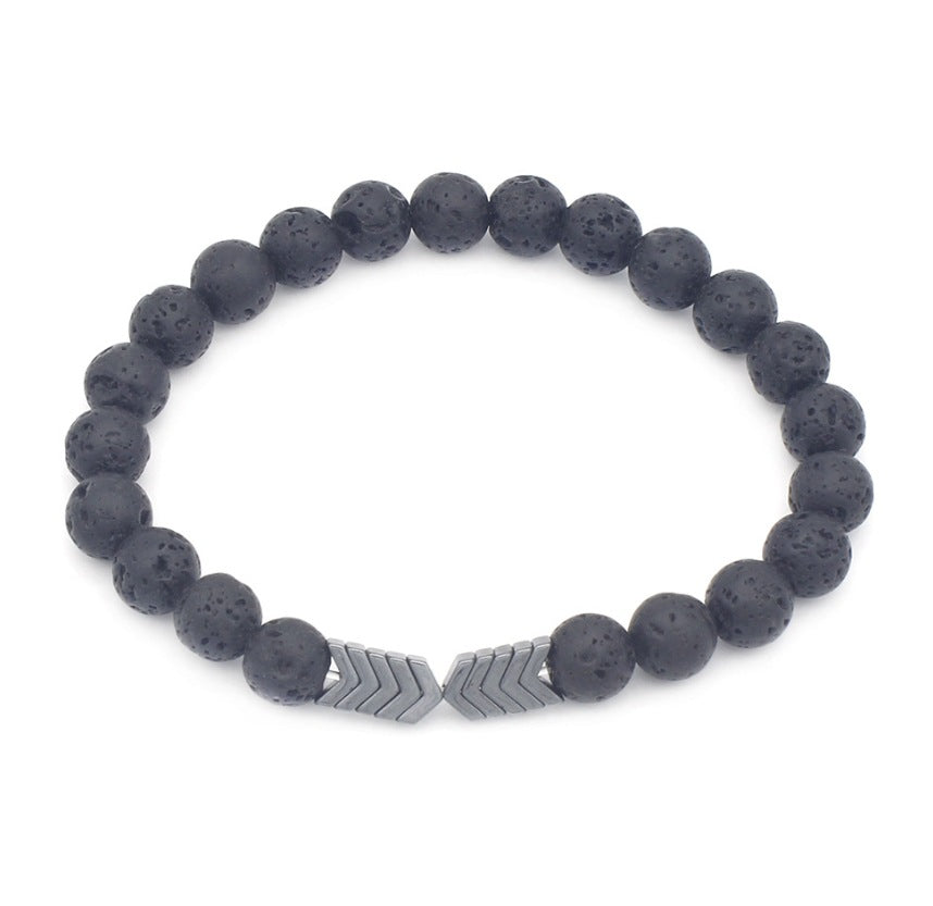 Creative Geometric Triangle Volcanic Stone and Hematite Handmade Bracelet for Unisex