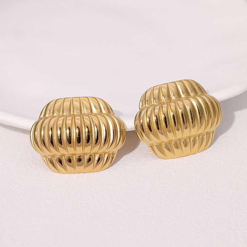 Vintage Geometric Lantern Stud Earrings 18K Gold Plated Stainless Steel Fashion Jewelry for Women