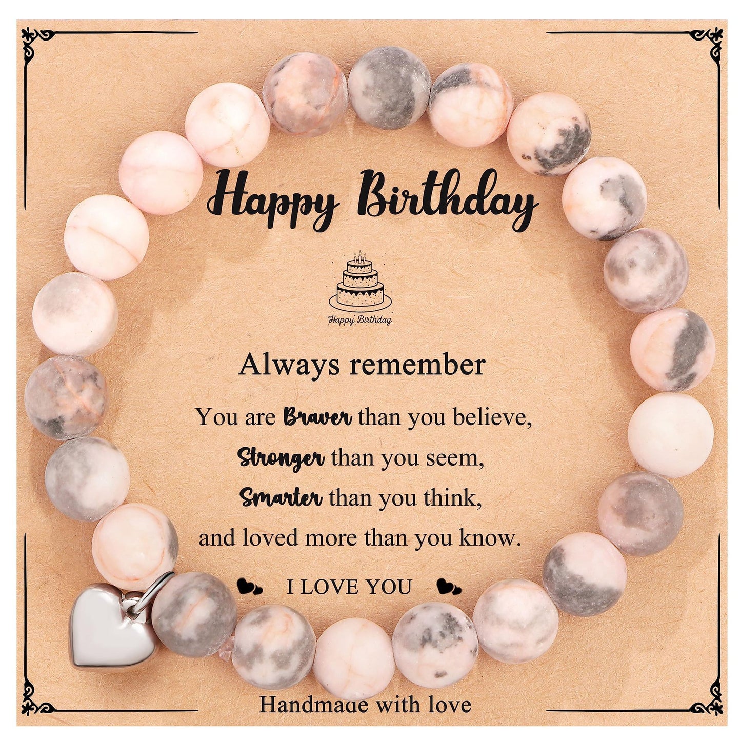 Natural Stone Zebra Print Round Beaded Bracelet for Women
