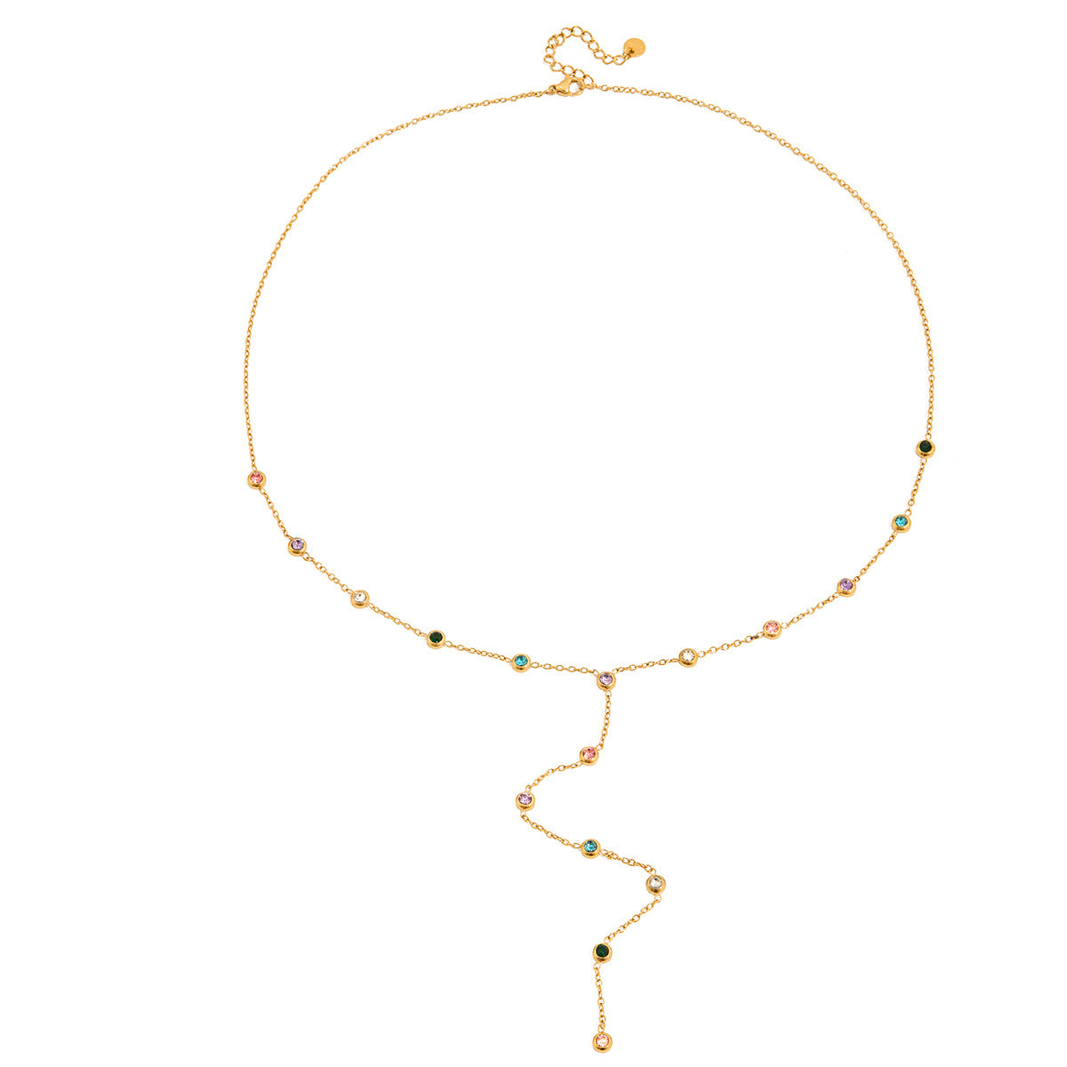 Collana a Y con ciondolo geometrico in acciaio al titanio con frange di strass per donna, catena a clavicola in acciaio inossidabile elettrolitico