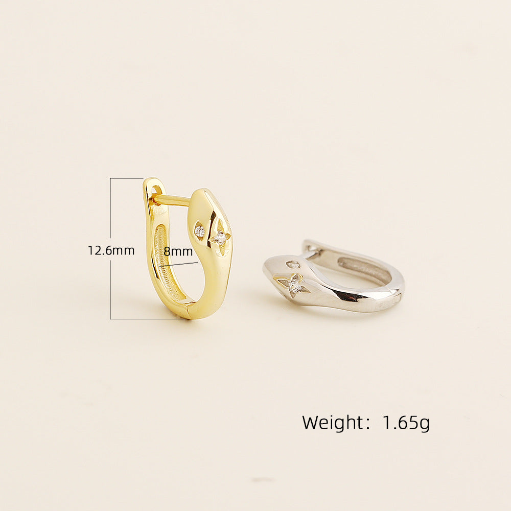 Pendientes minimalistas de plata de ley S925 con forma de estrella y detalles de circonitas para mujer
