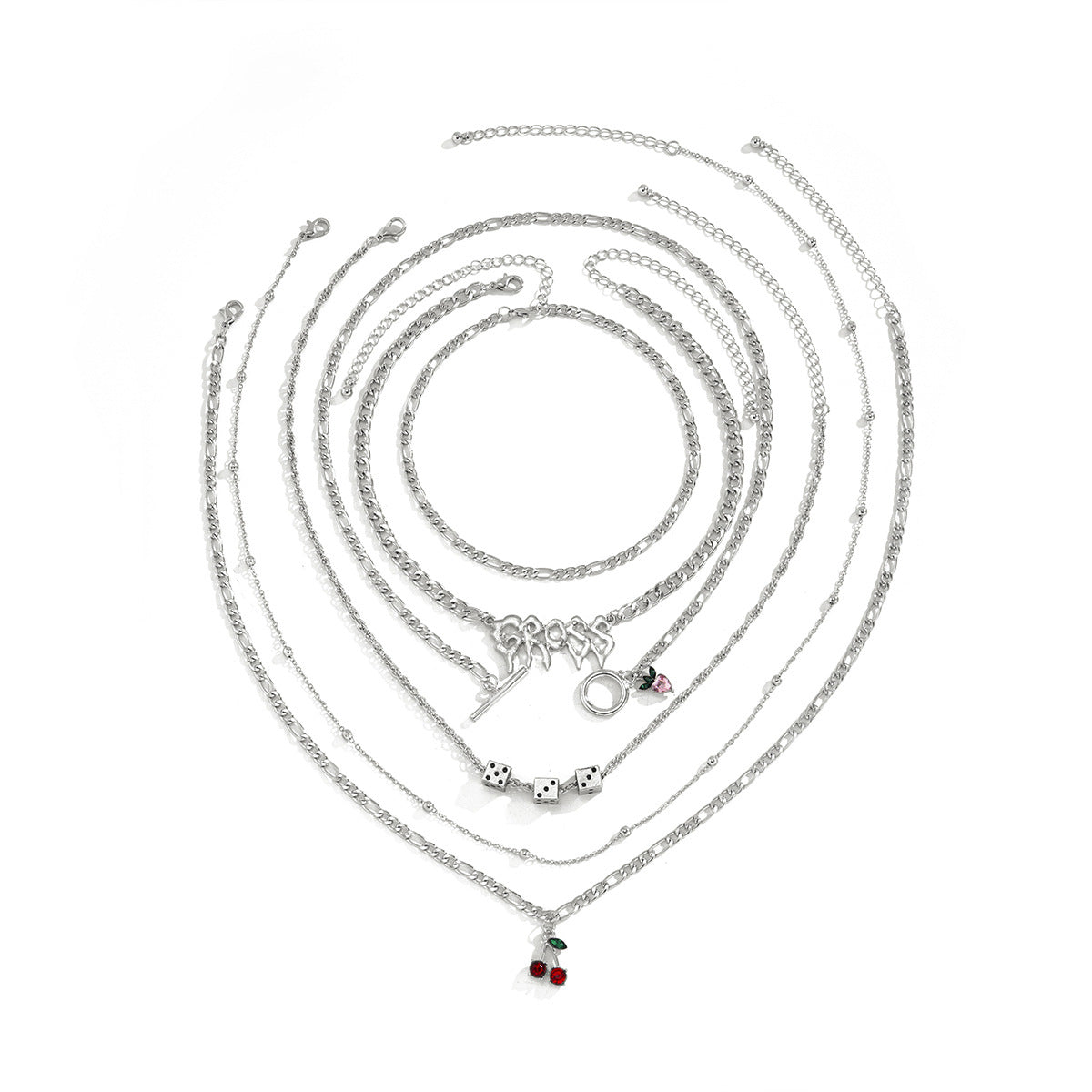 Set di collane a catena incrociata in lega geometrica minimalista con intarsio di ciliegie per donne