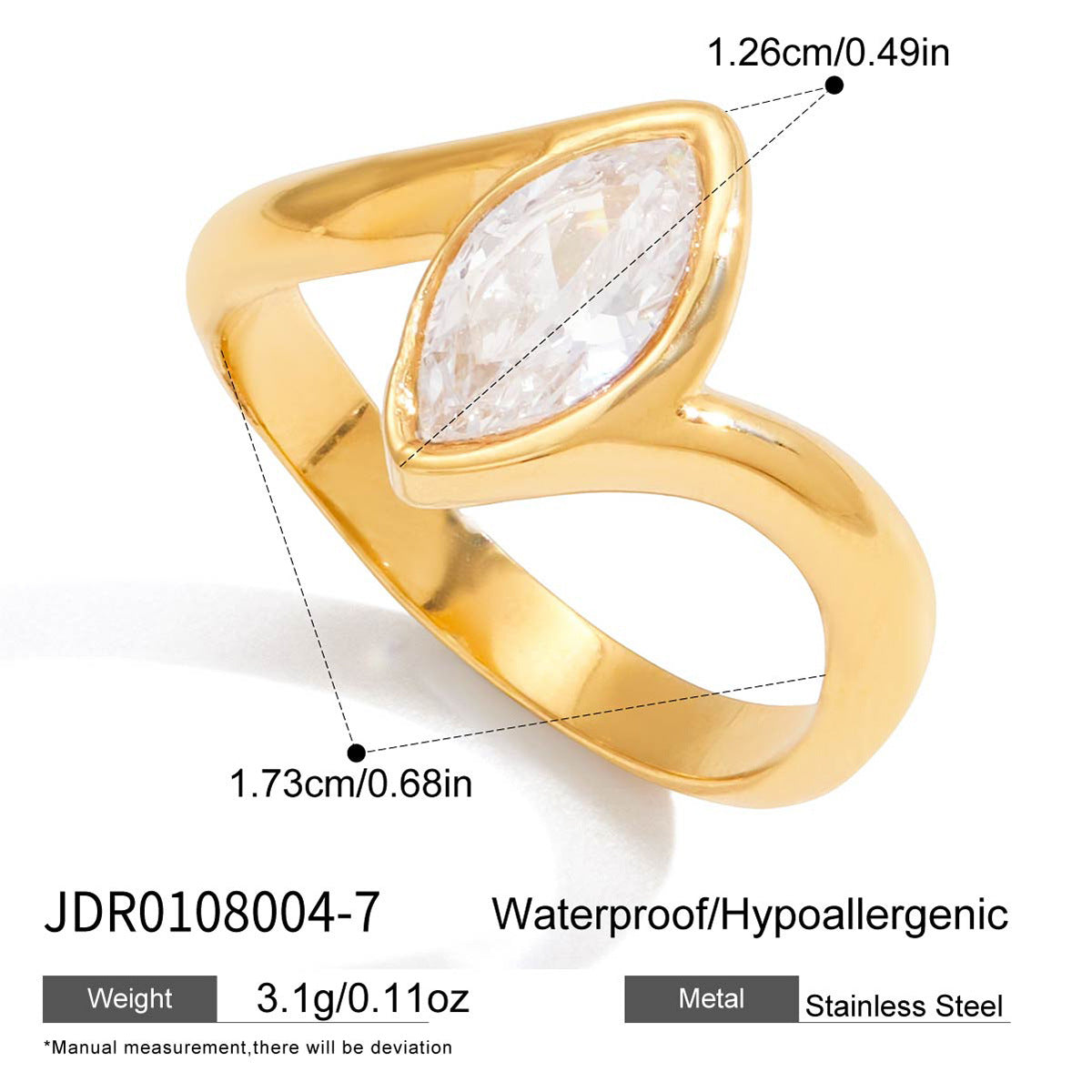 Minimalist Luxury Geometric Triangle Cubic Zirconia Ring PVD Stainless Steel Titanium Steel Women