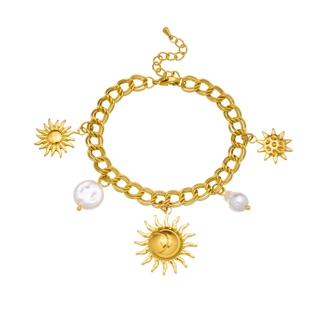 Vintage Gold Plated Sun Star Geometric Acrylic Pearl Bracelet for Women